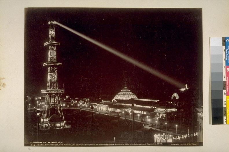 Electric Tower at Night, with Search Light on Prayer Book Cross in Golden Gate Park, C.M.I.E., 1894.jpg