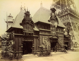 Pavilion of Nicaragua and base of the Eiffel Tower%2C Paris Exposition%2C 1889