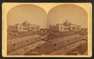 1876 Centennial postcard of work on Memorial Hall for 1876 Phila Expo