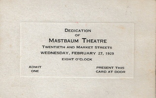 1929 Dedication of Mastbaum Theater 2001 Market St ticket