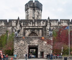 Gate Entrance to Phila Eastern State Penitentiary gargoyles modern view